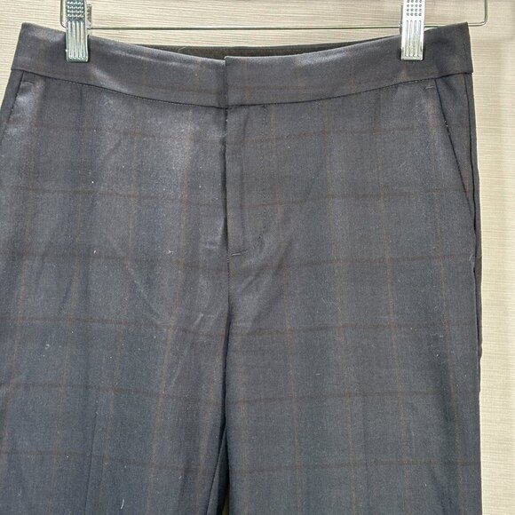 Banana Republic Pants Womens 2 Straight Trouser Blue Plaid Wool Blend Pockets - Picture 2 of 8
